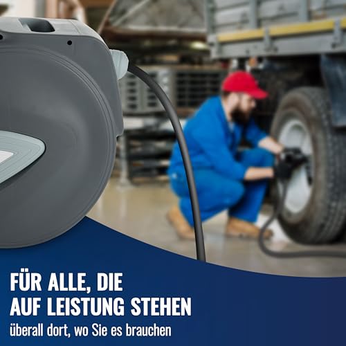 Poppstar Druckluftschlauchtrommel (Schlauch: 10m + 1m, Innendurchmesser 5/16\(8x12mm), 3/8\BSPT), Schlauchtrommel mit Automatik Aufroller für Druckluft Schlauch Grau