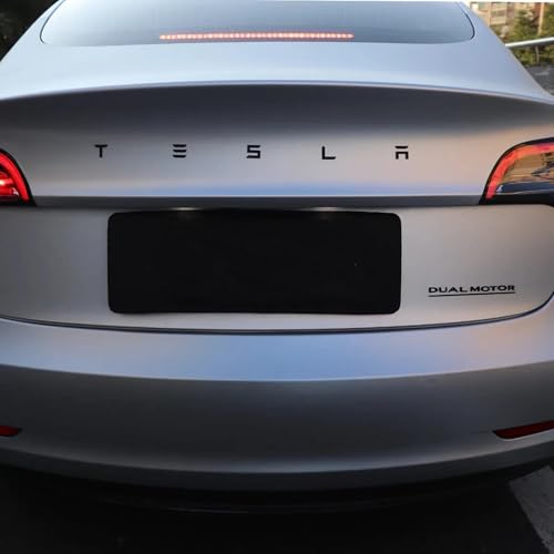 Image of Metal Tesla Letters Emblem Trunk Logo Decal Tailgate Rear 3m Adhesive Compatible with Tesla Model 3 Y Highland Juniper Chrome Matte Black Red Glossy Black (Glossy Black)