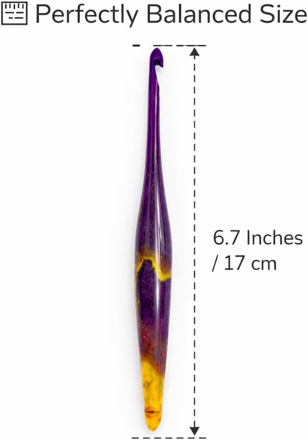 Divit Shilp Streamline Ergonomic Handle Crochet Hooks for Arthritic Hands | Handcrafted 7’’ Resin Crochet Hook Knitting Needle, Craft Yarn Weave | Best Gift! (Purple Amber) (8 mm)