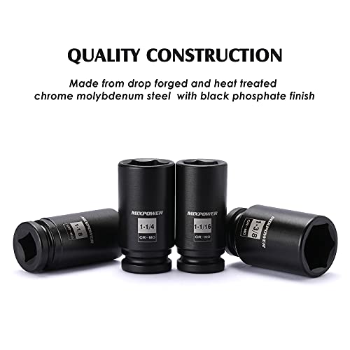 Image of MIXPOWER 3 /4-Inch Drive Deep Impact Socket Set, Inch, Cr-Mo, 6-Point, 1-Inch - 1-1 /2-Inch, 8-Piece 3 /4 inch Dr. Deep Spindle Axle Nut Impact Socket Set