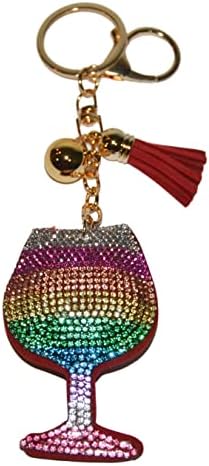 Popfizzy Wineglass Keychain for Women, Bling Wine Purse Charm, Wine Glass Backpack Keyring, Fun Gift for Wine Drinkers