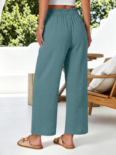 Image of ANRABESS Womens Wide Leg Cropped Palazzo Pants | Lightweight Breathable Elastic High Waisted Pants, Beach Vacation Flowy, Lounge & Casual Summer Trousers with Pockets