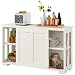 Yaheetech Antique White Buffet Cabinet Kitchen Table with Sliding Door Stackable Sideboard Storage Cabinet