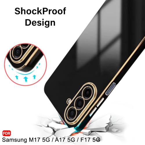 Image of TheGiftKart Luxurious Golden-Plated Back Cover Case for Samsung Galaxy M17 5G / A17 5G / F17 5G | Raised Lips for Camera & Screen Protection | Shockproof Design | Stylish Back Case Cover (TPU, Black)