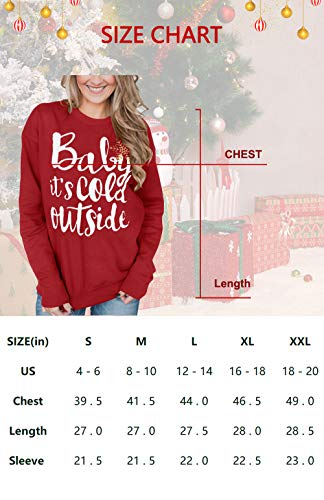 For G And Pl Christmas Women Sweater Long Sleeve Snowflake Graphic Baby It's Cold Outside Sweatshirt Maroon Xl #TOP5