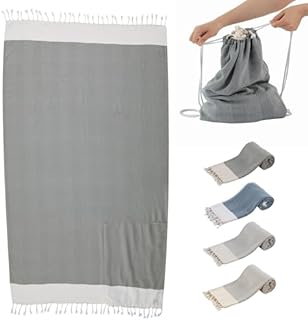 Citrine Turkish Beach Towel Bag Hammam Towel,%100 Turkish Cotton Peshtemal, Beach Bag, Dry Lightweight for Travel, Beach, Sauna, Spa Pool, 90x150 cm, Anthracite