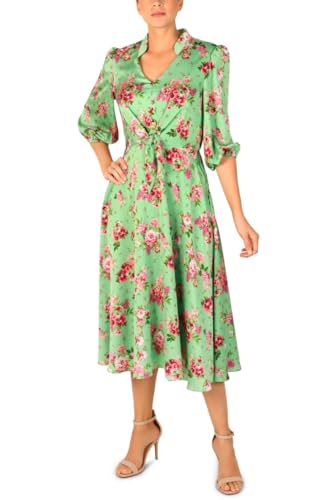 jordan green dress Julia Womens Floral Front Tie Midi 16 at Amazon Women's Clothing store night out/party