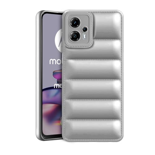 Image of Amazon Brand - Solimo Puffer Case Camera Protection Soft Back Cover for Motorola Moto G13 - Silver