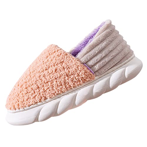 RTPR Pantuflas planas cómodas zapatillas para exterior interior para mujer, zapatillas de otoño e invierno, cómodas, piso grueso, cálido, antideslizantes, redondas, planas, para mujer, zapatos de