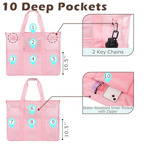 Image of Fammart Mesh Beach Bag for Women, Large Beach Toy Pool Bag with Zipper Pocket, SandProof Cruise Essentials 2026 Family Travel