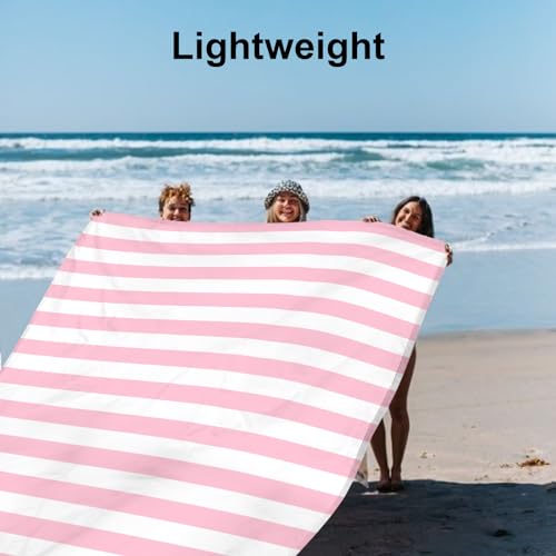 Pink Stripe Beach Blanket Sandproof Waterproof, Extra Large 78\'\'×86\'\' Beach Mat for 1-4 Adults with Stakes and Sand Pocket, Compact Lightweight Sand Free Picnic Mat Beach Essential