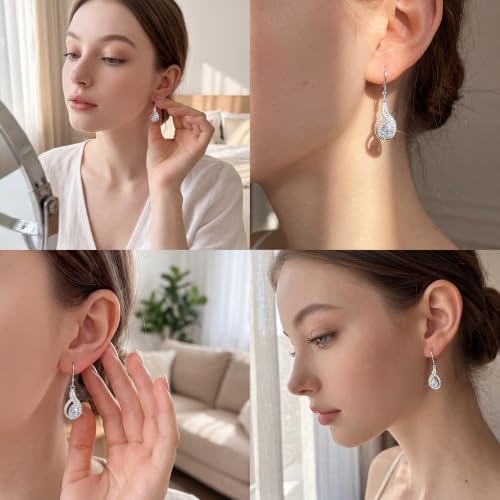 Silver Teardrop 2ct Moissanite Diamond Dangle Earrings for Women Wedding - 4
