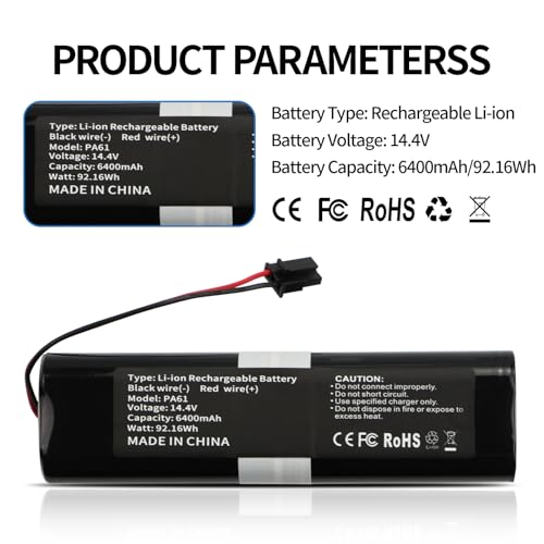 Image of Battery Replacement for Eufy RoboVac X8, X8-T226X, RoboVac-X8-Hybrid White, RoboVac X8 Pro SES Self-Empty Station Robot Vacuum Cleaners Part Number: PA61 Upgraded Battery Pack 14.4V 6400mAh 92.16Wh