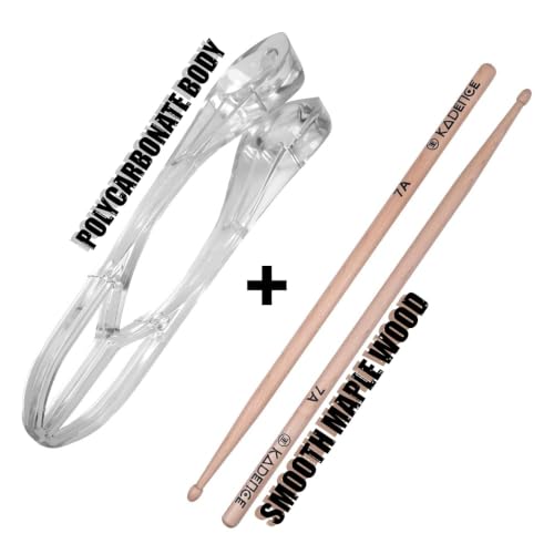 Image of Kadence MW7A-MSPN Jamming Series 7A Maple Wood Drumsticks & 9 inch Polycarbonate Musical Spoon Combo | Percussion Instrument for Practice, Rhythm Training, Music Performance & Gifting | Natural & Clear