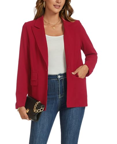 MINTLIMIT Women's Red Blazer Long Sleeve Lapel Button Open Front Blazer Suit Work Office Casual Outfits Jacket with Pockets3