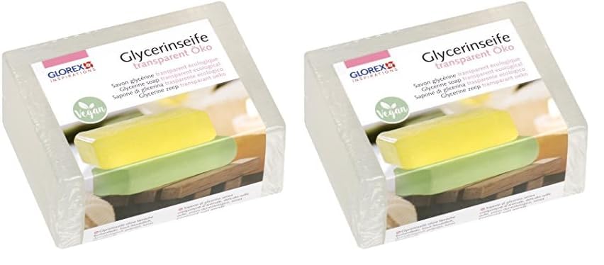 Glorex 6 1600 121 - Jabón de glicerina Eco jabón Transparente de Base Neutra para la Piel dermatológicamente Probado 100% Vegano Bloque de 500 g como Base para moldear jabón (Paquete de 2)