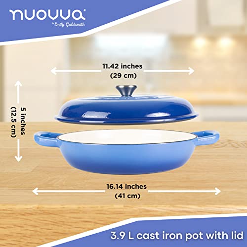 Shallow Cast Iron Casserole with Lid – Non Stick Dutch Oven Pot, Oven Safe up to 500° F – Sturdy Ovenproof Stockpot Cookware – Enamelled Cooking Pot – Dark Blue, 3.7-Quart, 30cm – by Nuovva - Image 2