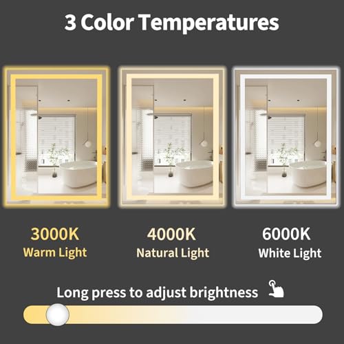 Image of Koonmi 28 inchx20 inch LED Bathroom Mirror with Anti-Fog | 90CRI Shatterproof Vanity Mirror with Backlit + Front Lit, Easy Install for Modern Bathroom and Hotel (IP65)
