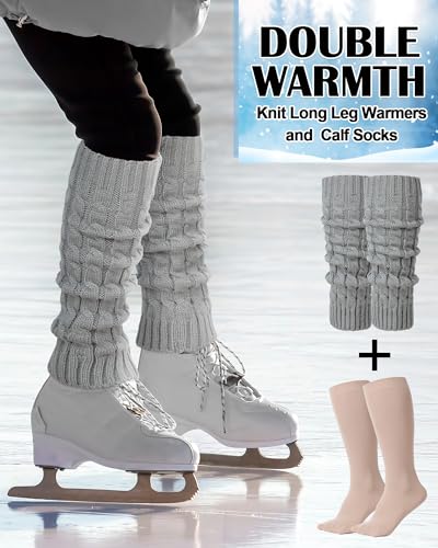 Image of Chuarry 6 Pairs Skating Leg Warmer Sets for Women Girls Knit Long Leg Warmers Socks Calf Socks Set for Ice Figure Skating