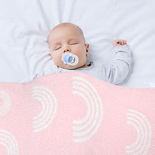 Soft Baby Blanket Plush Cozy Blanket Swaddling Blanket For Newborn Nursery 30×40 Inch Pink Rainbows #TOP4