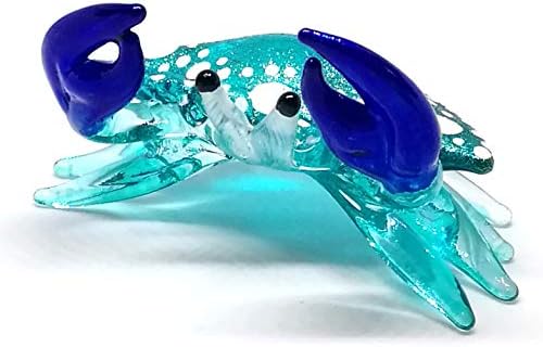 ZOOCRAFT Blown Glass Blue Crab Figurine Handmade Miniature Ornament Aquarium Marine Collection