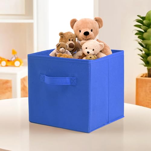 Image of Kuber Industries Foldable Storage Box | Multipurpose Storage Organizer For Clothes | Plain Wardrobe Organizer for Book, Stationary & Toys | 11 Inch | Royal Blue