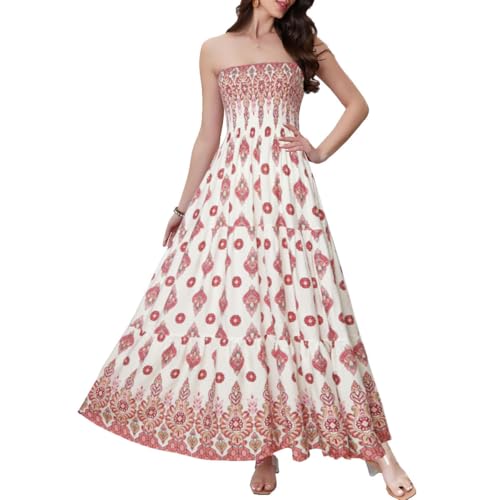 Image of Women's Summer Strapless Tube Top Maxi Dresses Off Shoulder Boho Beach Long Dress