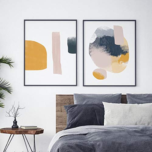 Impression sur toile peinture abstraite moderne bleu marine décoration murale salon x2