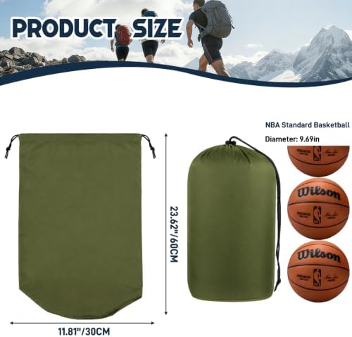 Quinnsus 2-Pack Stuff Sack, 12x24Inch Waterproof Outdoor Storage Sack Drawstring Bag, Lightweight Ripstop Sleeping Bag Compression Sack for Camping Hiking Backpacking