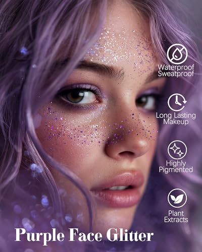 Image of XICZH Glitter Freckles, Purple Temporary Face Tattoos Stickers, Body Face Glitter for Women Girls, Country Concerts Singer Festival Rave Accessories (Purple - 10 pcs)