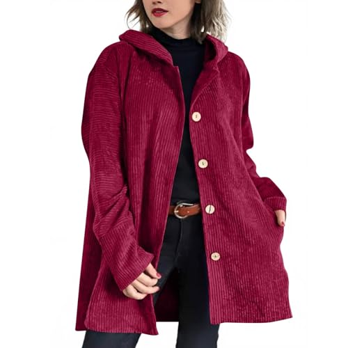 Manteau long velours côtelé femme à capuche chaud veste hiver ample décontractée