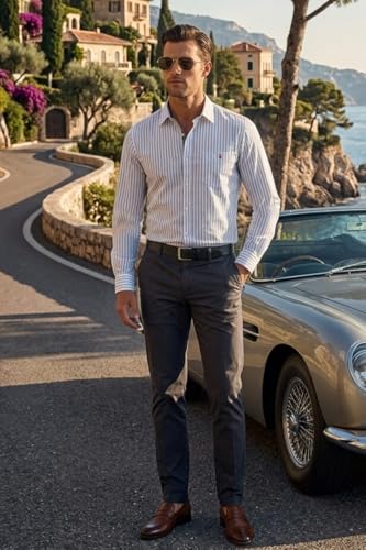 Image of Louis Philippe Men's Slim Fit Signature Oxford Easy Care, Natural Stretch Full Sleeve Stripe Casual Shirt