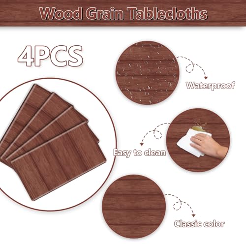 Image of 4Pcs Wood Tablecloth, Brown Rustic Table Covers, Rectangular Table Decoration for Western Barn Themed Barbecue Rustic Party Decorations, 51 x 86.6 Inch