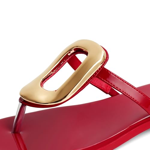 Image of Wnshonzy Flip-Flops for Women Thong Sandals Flat Slip on Slides Beach Comfort Open Square Toe Ladies Slipper Dressy Metal Hardware Decoration Summer Shoes Casual Fashion