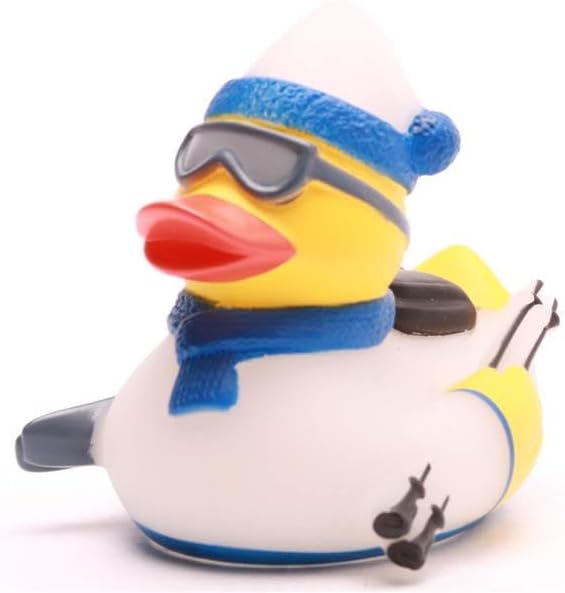 Duckshop I Badeente Schifahrer Weiss/blau I Quietscheentchen I Quietscheente I L: 8,5 cm I Geschenk für Wintersportler