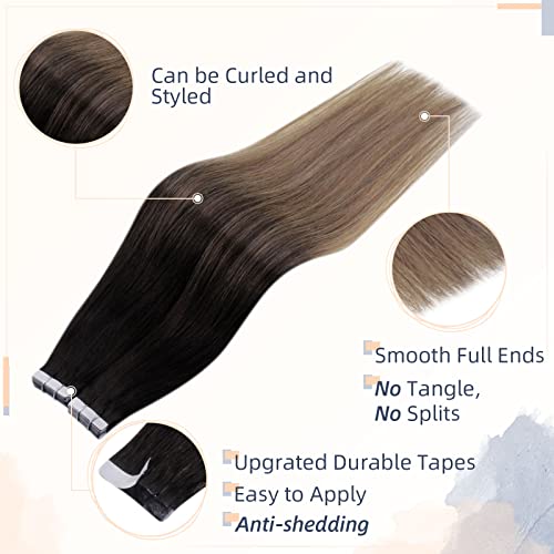 RUNATURE Tape in Hair Extensions Human Hair Dark Brown Tape Hair Extensions Real Human Hair 22 Inch Invisible Tapes Remy Straight Balayage Brown to Brown Hair 20pcs 50g #2/6/18 - Image 3