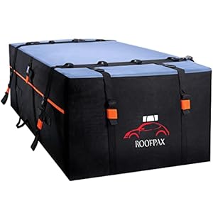 RoofPax Car Rooftop Cargo Carrier Bag 19 Cubic Feet Waterproof Car Roof Storage Including Double Zipper Integrated Mat 10 Heavy Duty Tie Down Straps Fit Cars with/Without Roof Top Rack or Side Rails