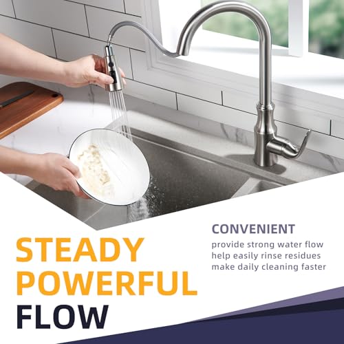 Angle Simple Kitchen Faucet Head Replacement, G 1/2 or 13/16 Inch Male Thread Connector, Tested to NSF/ANSI/CAN 61 & 372, Sink Faucet Sprayer Attachment, Stream Spray and Pause Mode, Brushed Nickel