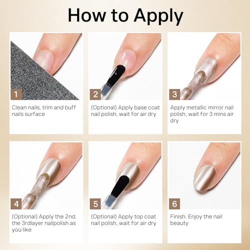 MIZHSE Gold Nail Polish,Metallic Nail Polish,15ml Quick Dry Champagne Metal Effect Chrome Nail Polish 3D Mirror Effect No Need UV Lamp For DIY Nail Art At Home Salon Manicure - Image 5