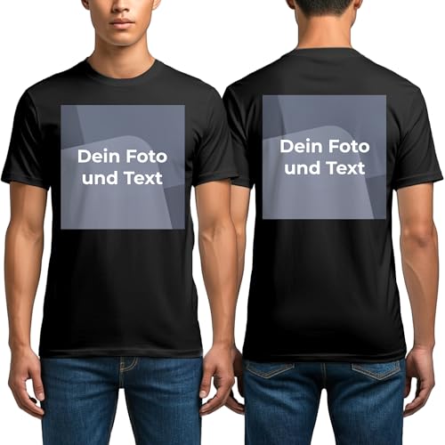 Cimpress Personalisiertes T-Shirt für Männer, Mit Foto, Text oder Design selbst gestalten, Baumwoll-T-Shirt (DE/NL/SE/PL, Alphanumerisch, L, Regular, Regular, Schwarz)