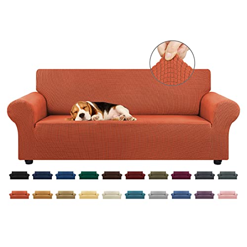 KEKUOU Stretch Sofa Cover Slipcover ,Couch Covers for 3 Cushion Couch Sofa (78"-94") Furniture Protector 3 Seater Sofa with Elastic Bottom for Kids,Dog(Large,Pureed Pumpkin)