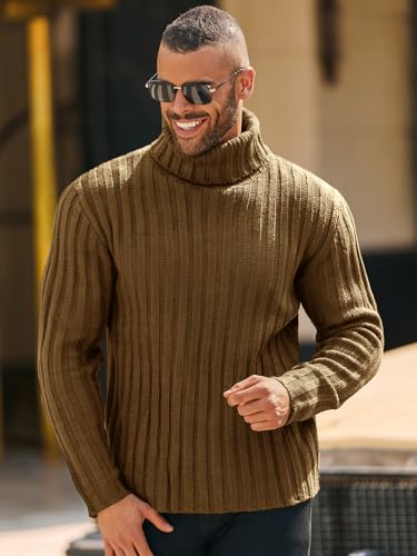 Runcati Mens Chunky Turtleneck Sweaters Cable Knitted Casual Slim Fit Fall Winter Warm Pullover Sweater2