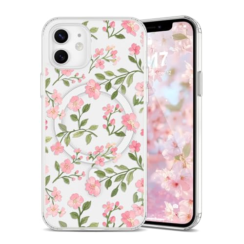 Étui iPhone 12 Pro Magsafe transparent motif fleurs filles