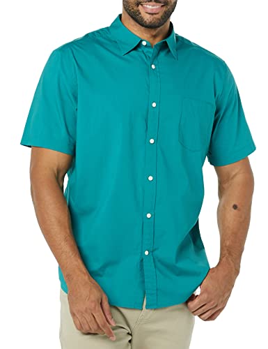 Amazon Essentials Men's Short-Sleeve Stretch Poplin Shirt (Available in Big & Tall), Teal Blue, Medium