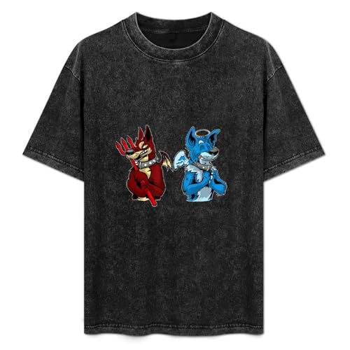 XIANG LIU JI Good vs Evil Doberman Pinscher Wolf Dog T-Shirt Mens Unisex Black Tees M