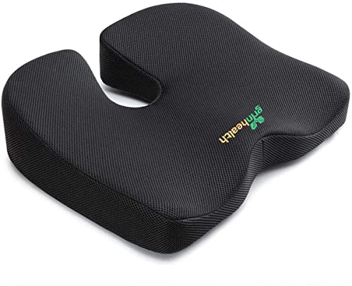 Image of Grin Health Coccyx Lux Seat Cushion for Office & Car, Extra Thick Memory Foam Seat Cushion for Hip, Tailbone, Sciatica, Lower Back, Black, 17.7 inch x 15 inch x 4.3 inch