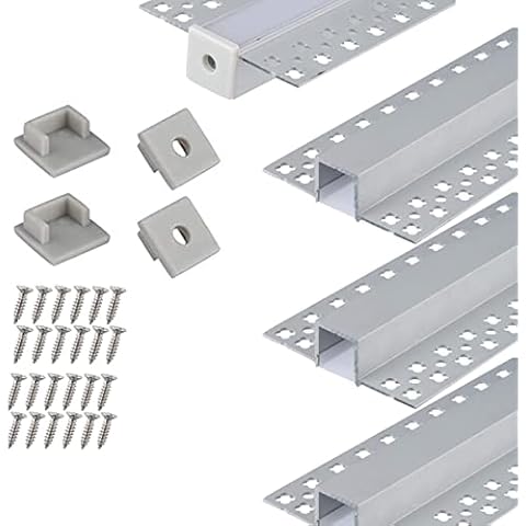 20-Pack 6.6FT/2 Meter Plaster-in Recessed Slim LED Aluminum Channel with Flange for LED Strip, Aluminium LED Profile with Clip-in Diffuser and End Caps … Cover