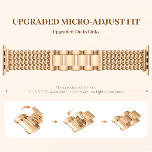 Image of Metal Band Compatible with Apple Watch Bands for Women 40mm 41mm 42mm 38mm 44mm 45mm 46mm 49mm, Dressy Stainless Steel Link Bracelet, Designer Strap for iWatch Series 11 /SE /10 /9 /8 /7 /6 /5 /4 /3 /2 /1 /Ultra