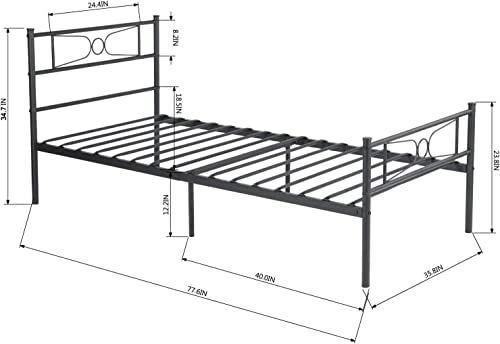 Metal Twin Bed Frames With Headboard For Boys Girls Adults Twin/Single Size Bed Frame No Box Spring Needed Platform Beds Mattress Foundation With Storage For Student Teenager, Black #TOP1