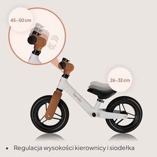 Lionelo Toni dziecięcy rowerek biegowy od 18 miesięcy do 30 kg, gumowe koła PU 25 cm, podnóżek, kosz, regulowane siedzisko i kierownica, antypoślizgowy uchwyt, lekki 2,3 kg, dzwonek